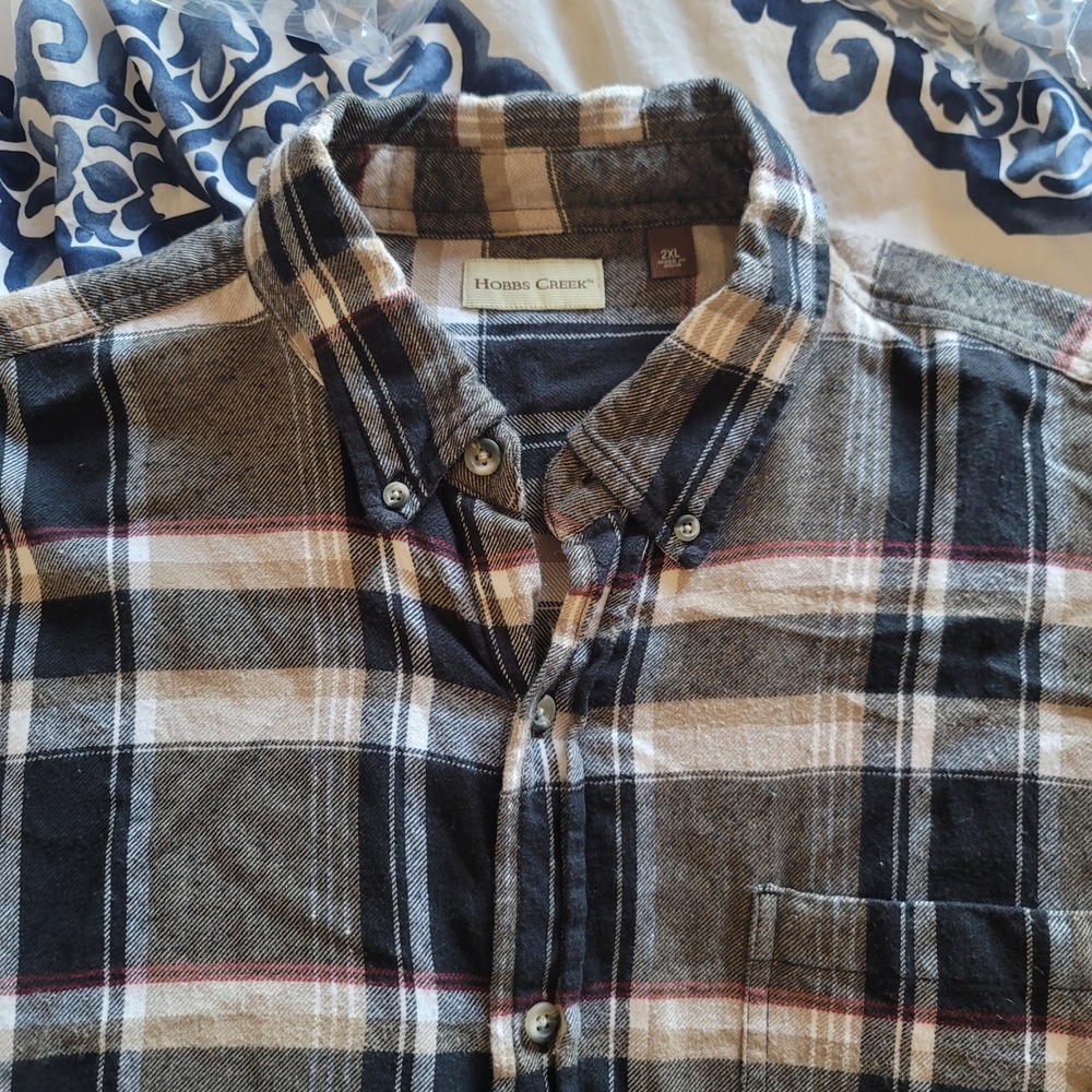 Hobbs Creek Mens 2XL Flannel Plaid‎ Button Down Shirt Casual Outdoor